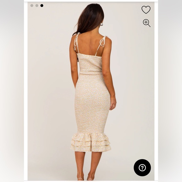 Yellow Floral Front Tie Cutout Smocked Midi Dress - Picture 4 of 5